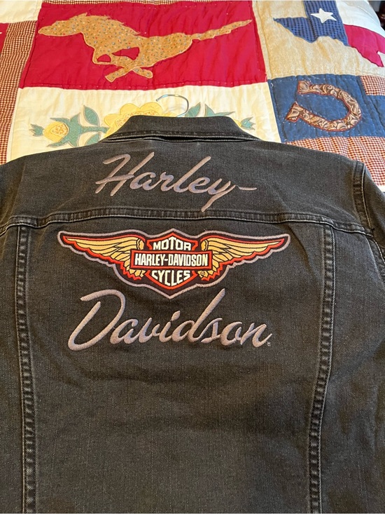 Harley-Davidson Jackets & Blazers - Harley-Davidson Black Denim Jacket with Red & Yellow Wing Patch